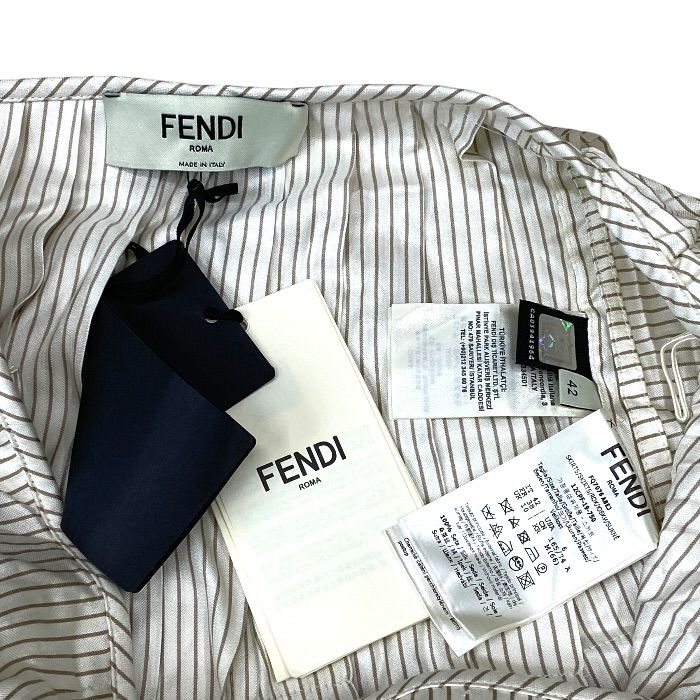 Fendi Striped Wrap Pleated Skirt Silk Beige White — view 9