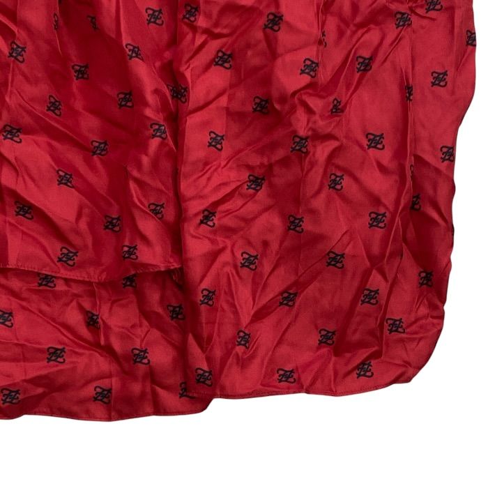 Fendi FF Monogram Logo Asymmetric Pleated Skirt Silk Red Black — view 4