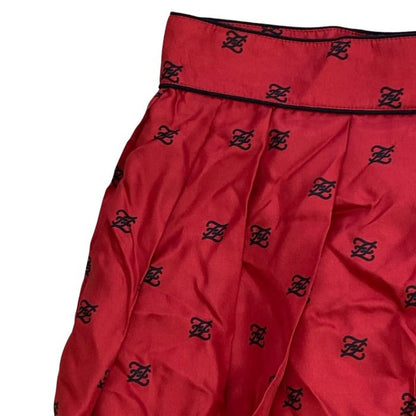 Fendi FF Monogram Logo Asymmetric Pleated Skirt Silk Red Black — view 3