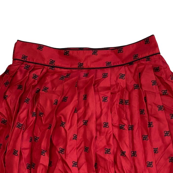 Fendi FF Monogram Logo Asymmetric Pleated Skirt Silk Red Black — view 9