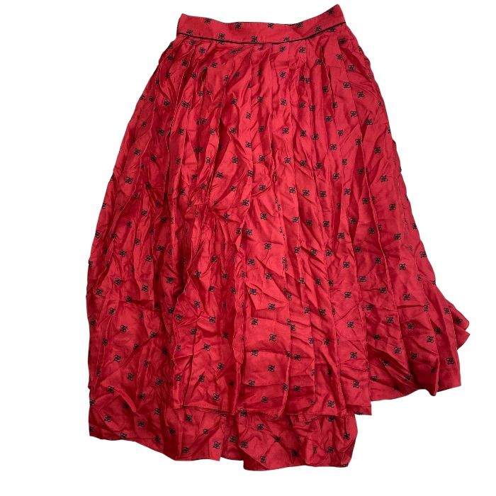 Fendi FF Monogram Logo Asymmetric Pleated Skirt Silk Red Black — view 8
