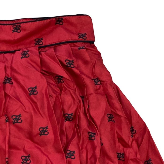Fendi FF Monogram Logo Asymmetric Pleated Skirt Silk Red Black — view 2