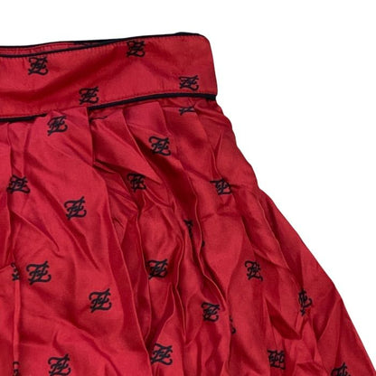 Fendi FF Monogram Logo Asymmetric Pleated Skirt Silk Red Black — view 2