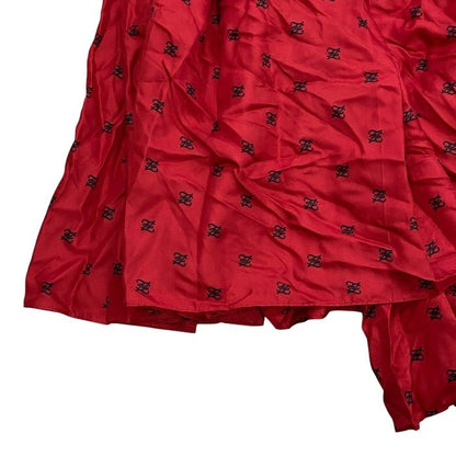Fendi FF Monogram Logo Asymmetric Pleated Skirt Silk Red Black — view 5