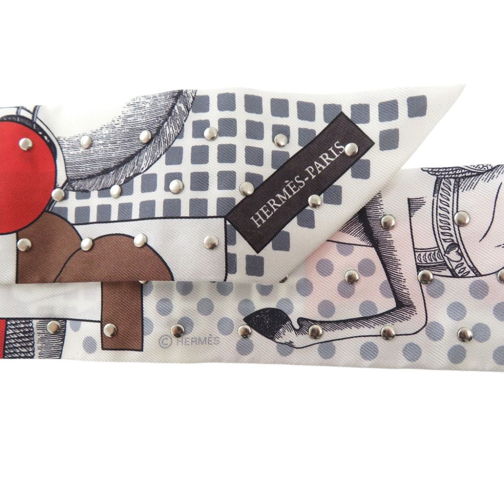 Hermes Studded Twilly Cloete Cavalier en Forme Scarf Silk Blanc — view 3