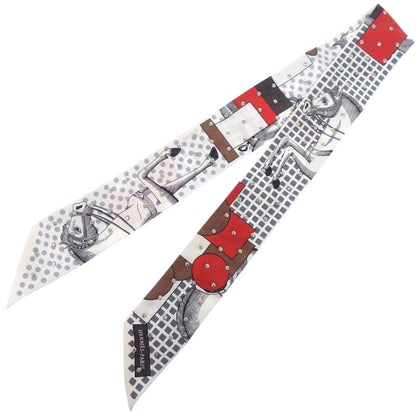 Hermes Studded Twilly Cloete Cavalier en Forme Scarf Silk Blanc — view 2
