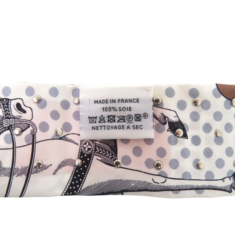 Hermes Studded Twilly Cloete Cavalier en Forme Scarf Silk Blanc — view 4