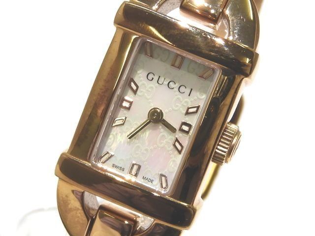 Gucci Bangle Watch Quartz PG Color GG Pattern Shell Dial Bamboo