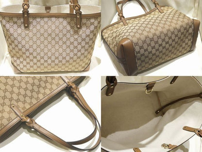 Gucci Tote GG Canvas Beige Leather Brown — view 2