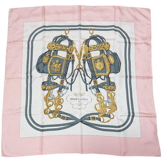 Hermes Carre 90 Brides de Gala Pink Silk 100% Scarf