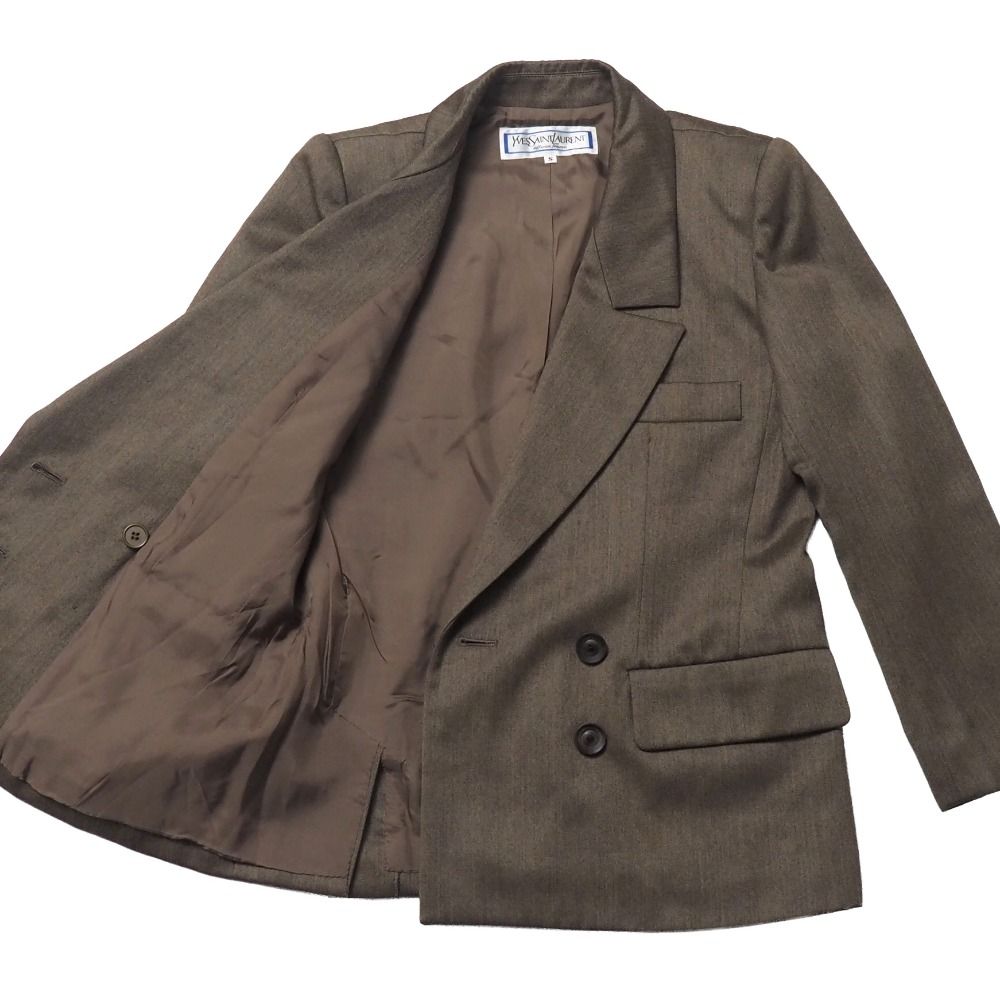 Saint Laurent Vintage Skirt Suit S Tailored Jacket Blazer Double Breasted Tuck — view 7