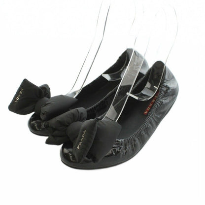 Prada Linea Rossa Ballet Shoes Nylon Ribbon Patent Black 36