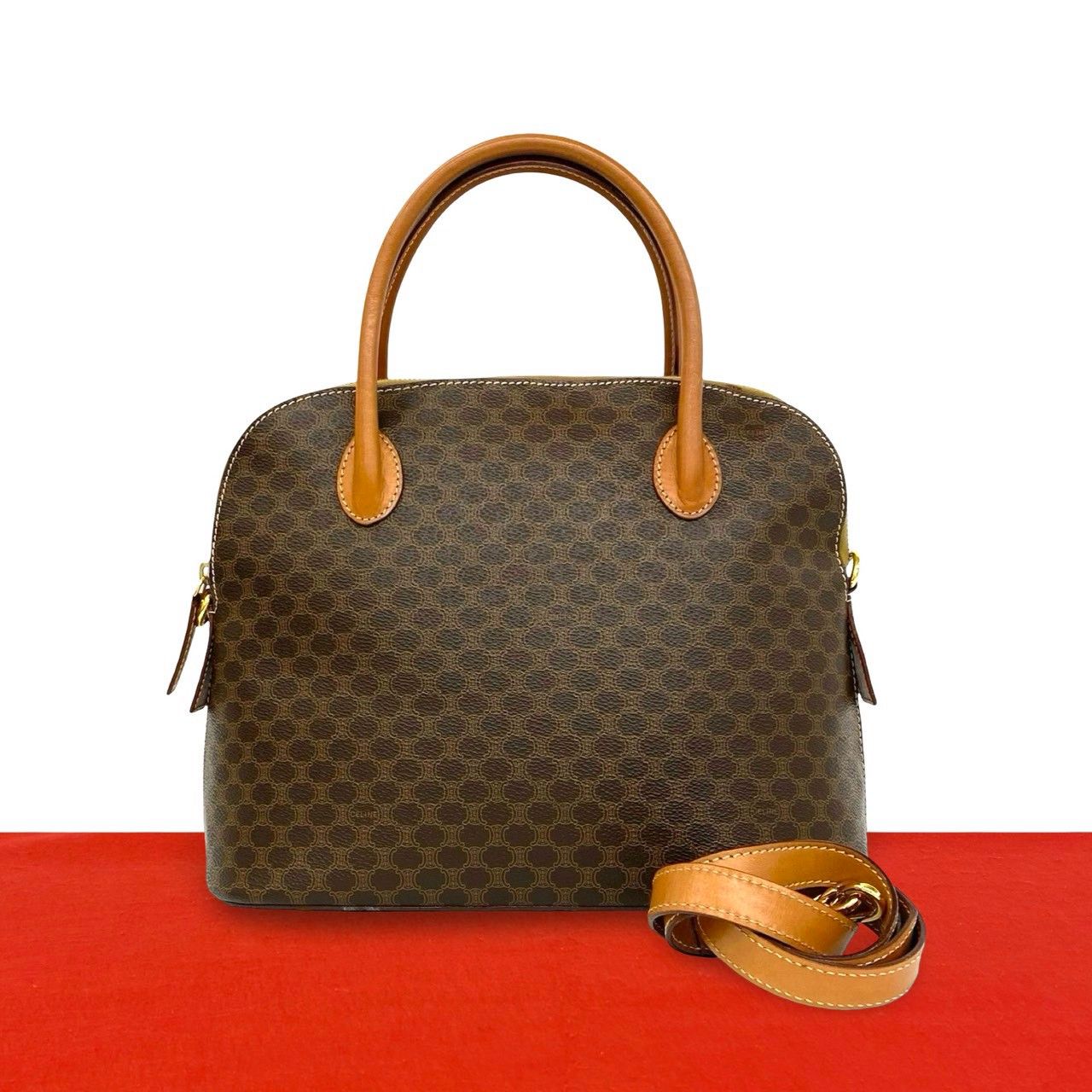 Celine Vintage Macadamia Brazon Leather 2-Way Shoulder Bag Brown
