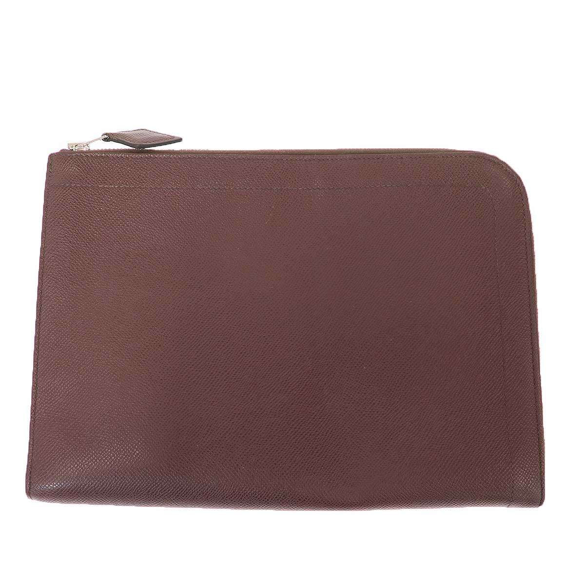 Hermes Zip Tablet Leather Clutch Brown