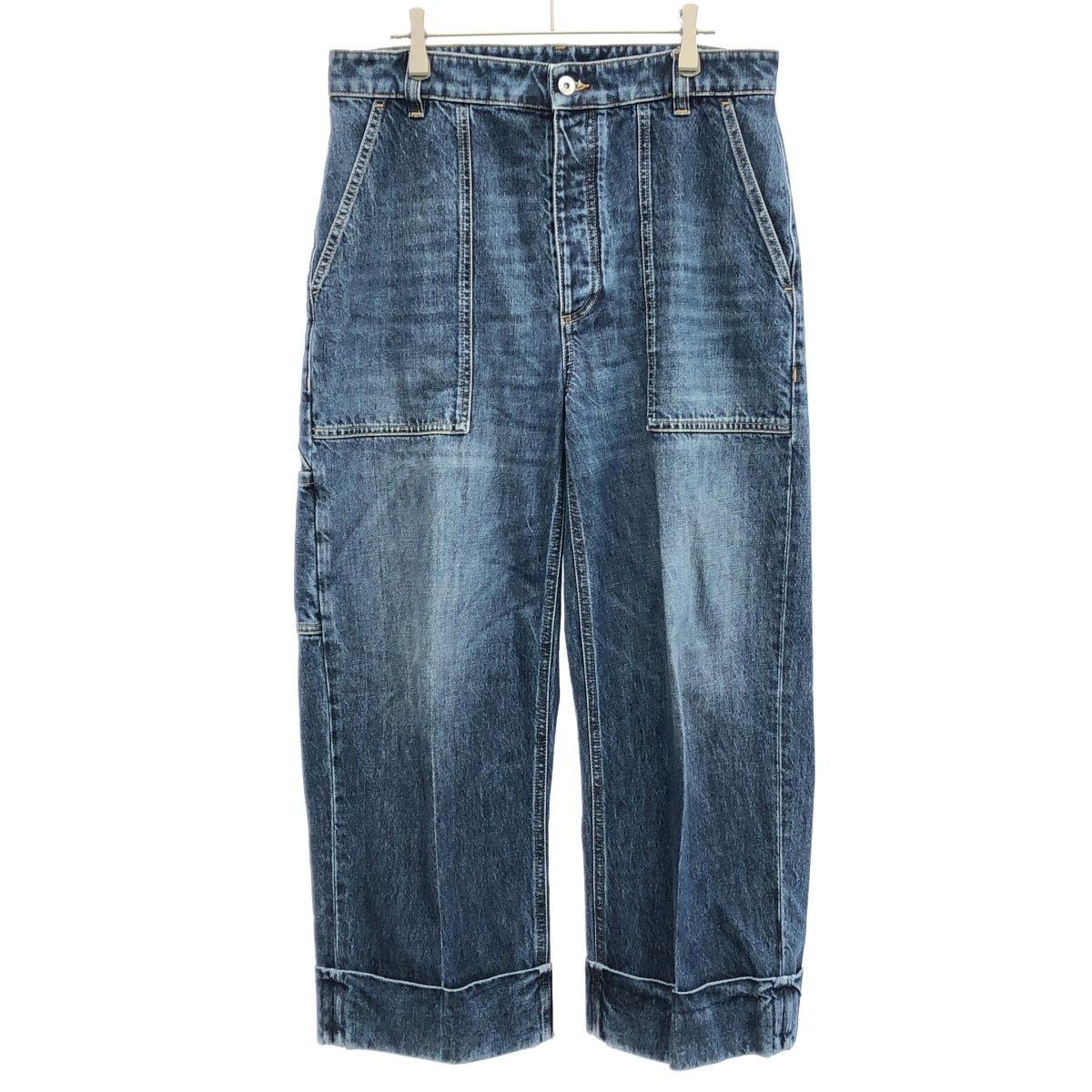 Bottega Veneta Cotton Wide Leg Denim Pants Indigo Blue 40