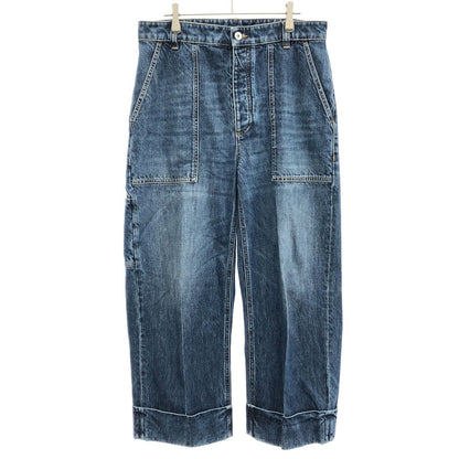 Bottega Veneta Cotton Wide Leg Denim Pants Indigo Blue 40