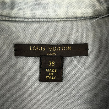 Louis Vuitton Long Sleeve Shirt Blouse Gray Denim Monogram Embroidery — view 3