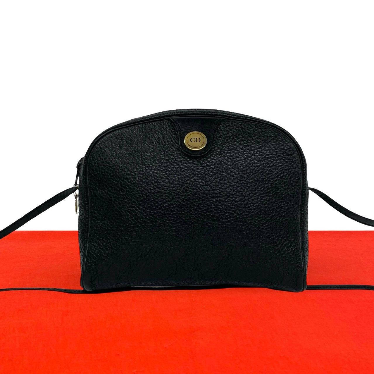 Dior Vintage CD Logo Leather Mini Shoulder Bag Pochette Black