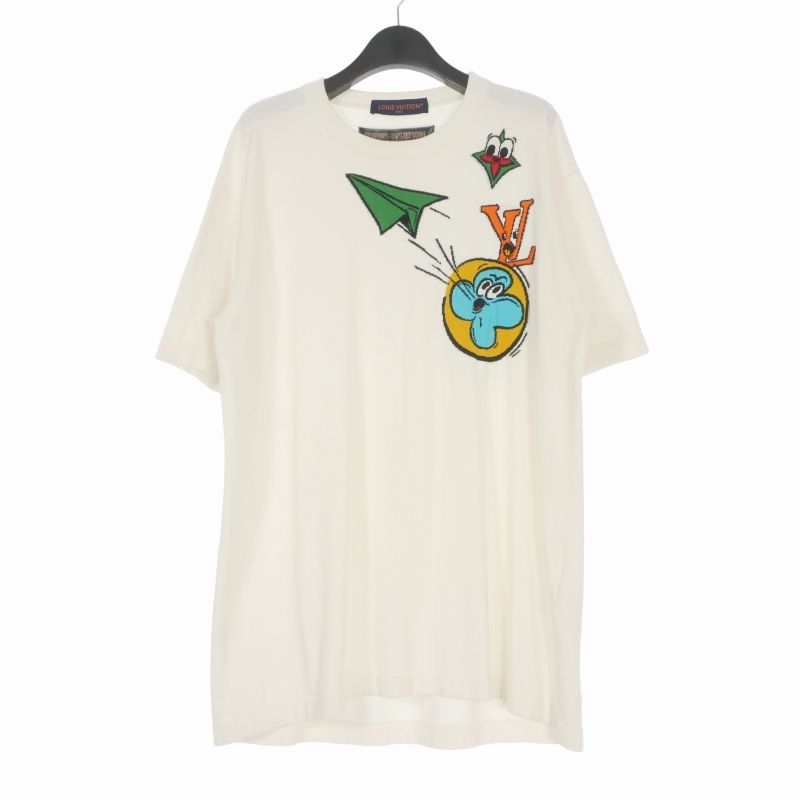 Louis Vuitton Monogram Comics Intarsia Knit Short Sleeve XL White Sweater