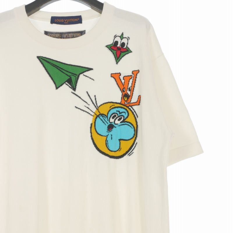 Louis Vuitton Monogram Comics Intarsia Knit Short Sleeve XL White Sweater — view 3