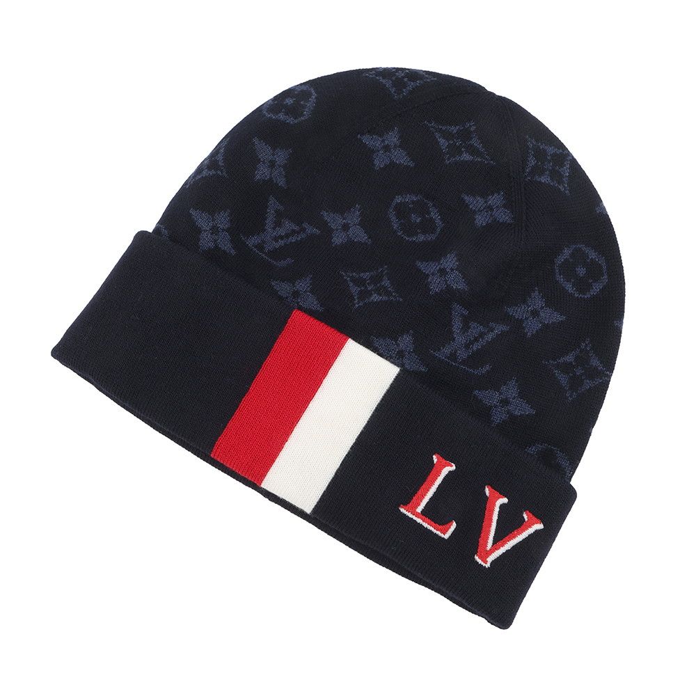 Louis Vuitton Knit Hat Bonnet LV Varsity Monogram Wool 100%