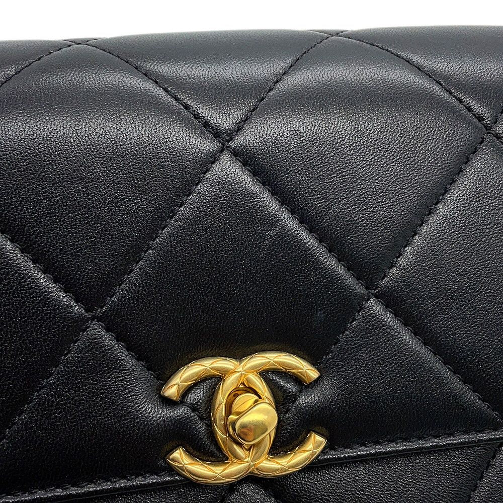 Chanel Chain Shoulder Bag Quilted Mini Flap CC Logo Lambskin Black — view 6