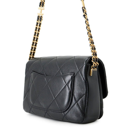 Chanel Chain Shoulder Bag Quilted Mini Flap CC Logo Lambskin Black — view 2