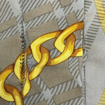 Celine Long Sleeve Top Gray Beige Dark Yellow Multi Crew Neck Silk Check — view 4