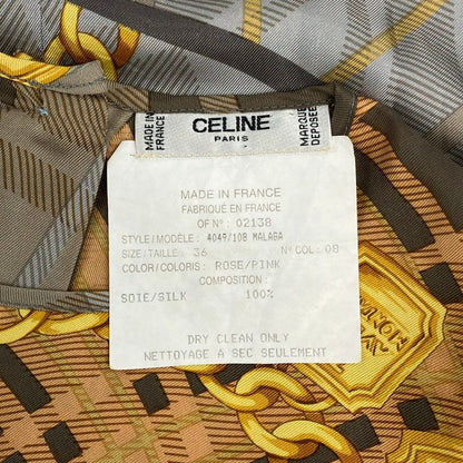 Celine Long Sleeve Top Gray Beige Dark Yellow Multi Crew Neck Silk Check — view 3