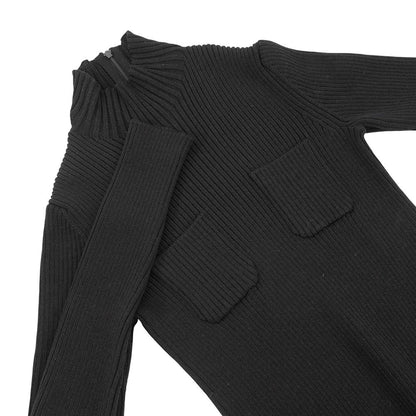 Chanel Dress Knit Long CC Logo Virgin Wool Sleeve Black — view 3