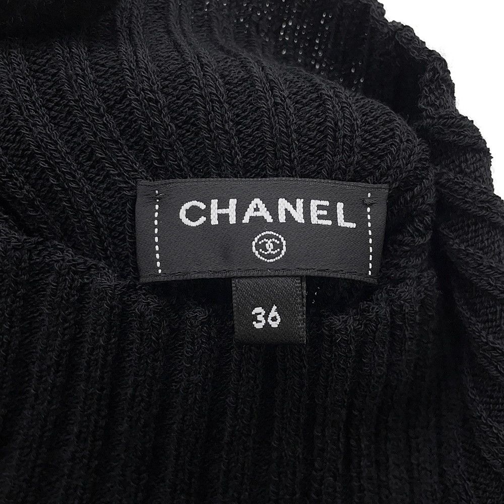 Chanel Dress Knit Long CC Logo Virgin Wool Sleeve Black — view 5