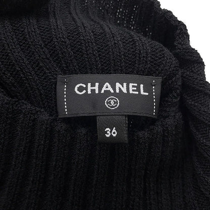 Chanel Dress Knit Long CC Logo Virgin Wool Sleeve Black — view 5