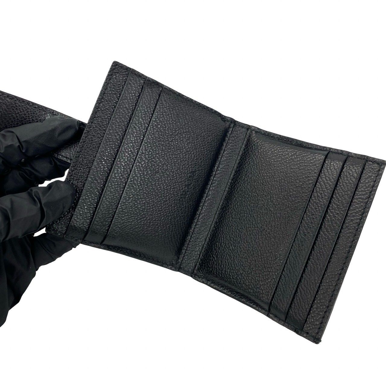 Prada Logo Leather Bifold Card Case Mini Wallet Business Holder Black — view 7