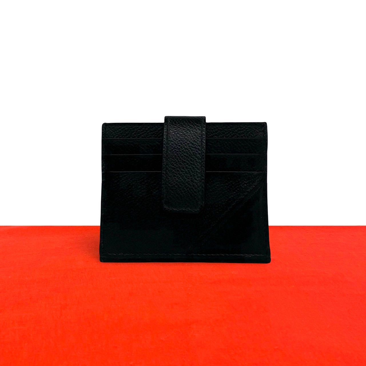 Prada Logo Leather Bifold Card Case Mini Wallet Business Holder Black