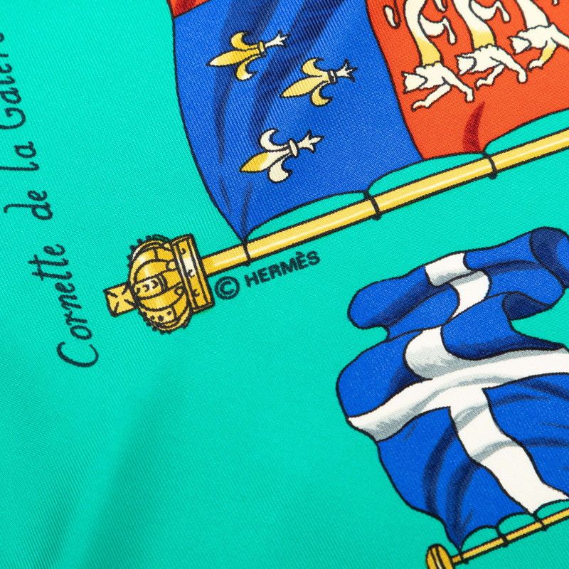 Hermes Carre 90 Pavois Flag Scarf Green Silk — view 3