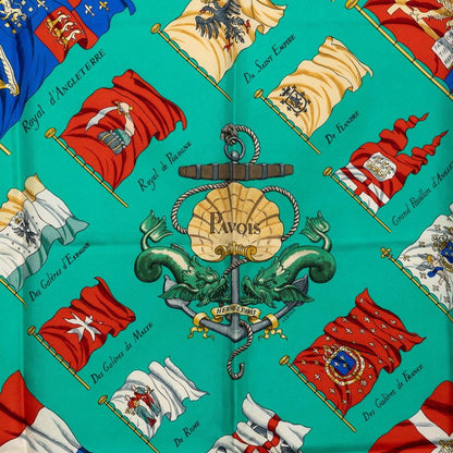 Hermes Carre 90 Pavois Flag Scarf Green Silk — view 2