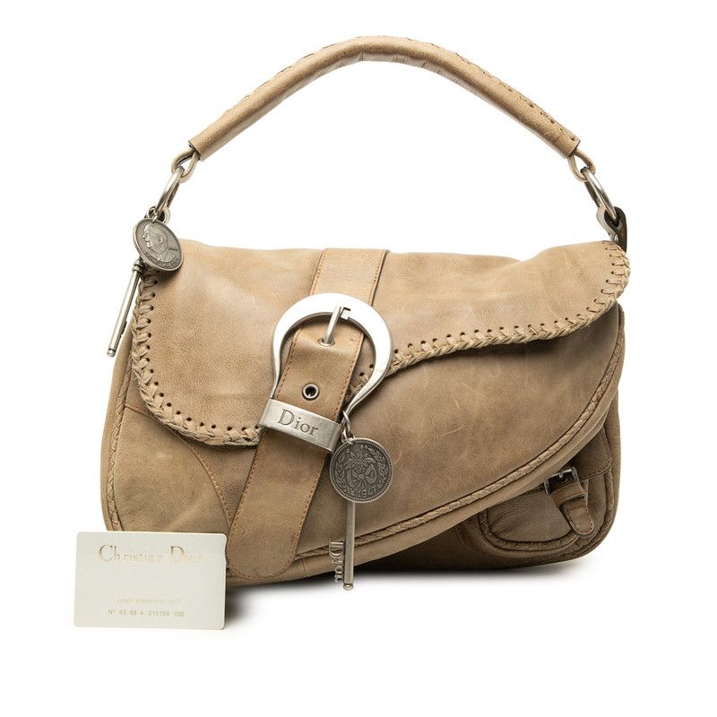 Dior Gaucho Handbag Shoulder Beige Leather — view 7