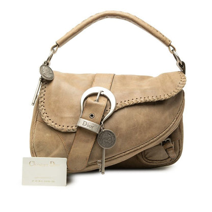 Dior Gaucho Handbag Shoulder Beige Leather — view 7