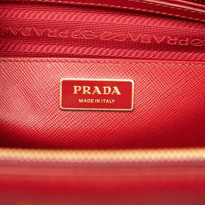 Prada Saffiano Galleria 2-Way Crossbody Shoulder Bag Red Gold Leather — view 5