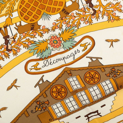 Hermes Carre 90 Decoupages Paper Cutting Scarf Khaki Green Multicolor Silk — view 4