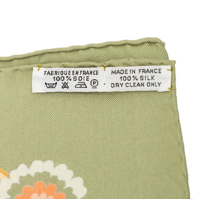 Hermes Carre 90 Decoupages Paper Cutting Scarf Khaki Green Multicolor Silk — view 8