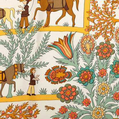 Hermes Carre 90 Decoupages Paper Cutting Scarf Khaki Green Multicolor Silk — view 5