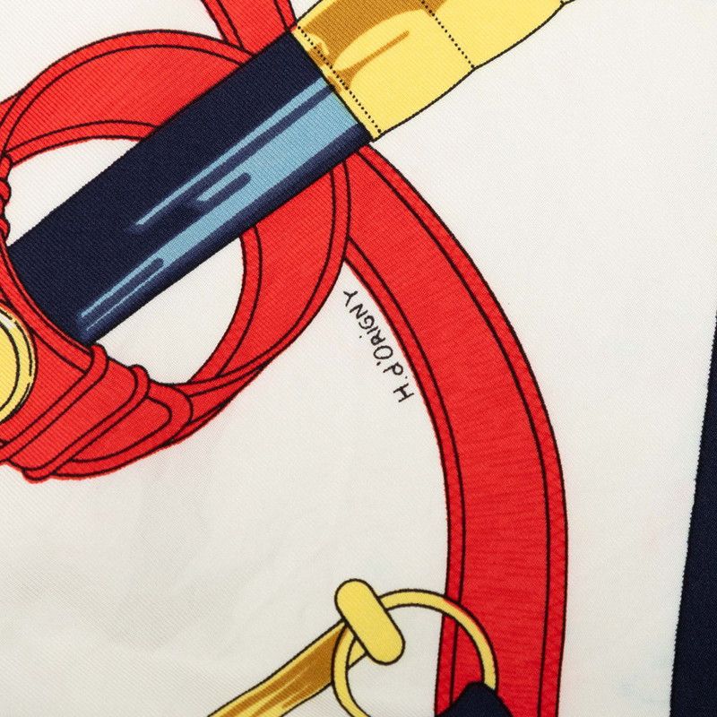 Hermes Carre 90 Yellow Gold Beat Eperon D'or Scarf Navy White Silk — view 6