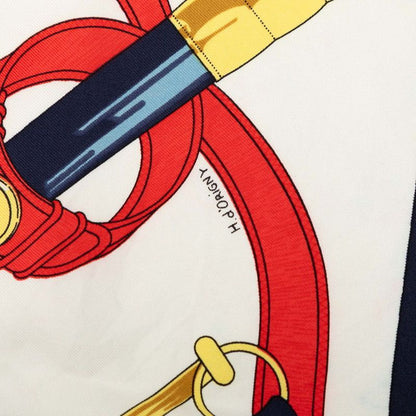 Hermes Carre 90 Yellow Gold Beat Eperon D'or Scarf Navy White Silk — view 6