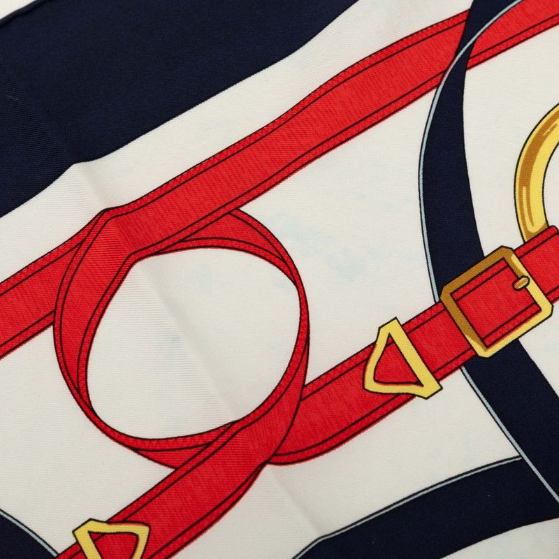 Hermes Carre 90 Yellow Gold Beat Eperon D'or Scarf Navy White Silk — view 7