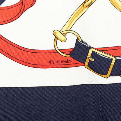 Hermes Carre 90 Yellow Gold Beat Eperon D'or Scarf Navy White Silk — view 4