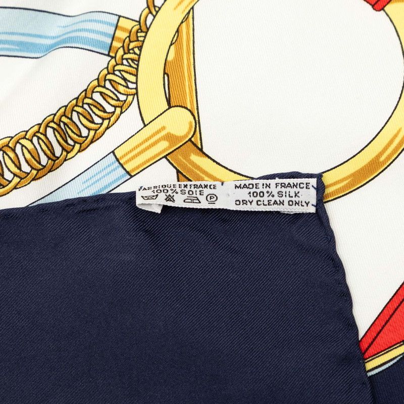 Hermes Carre 90 Yellow Gold Beat Eperon D'or Scarf Navy White Silk — view 8