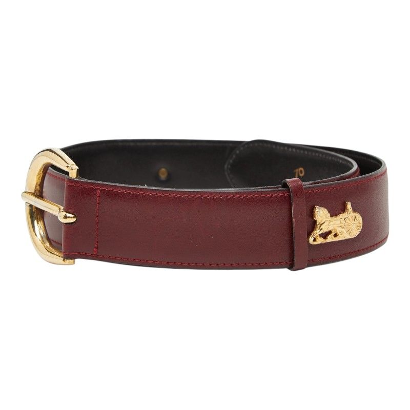 Celine Vintage Carriage Belt 70 Wine Red Bordeaux Leather — view 2