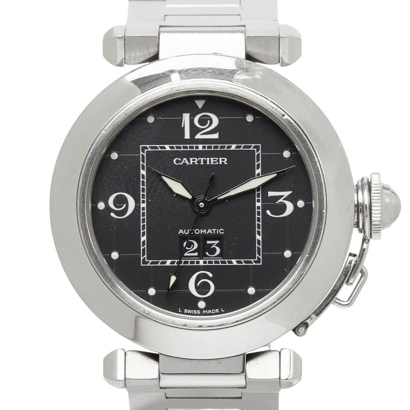 Cartier Pasha C Big Date Watch Black Silver Stainless Steel