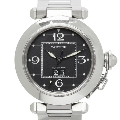 Cartier Pasha C Big Date Watch Black Silver Stainless Steel